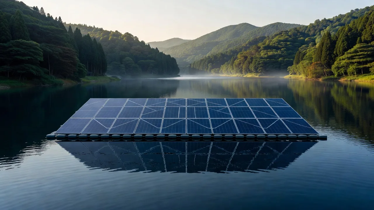 水上に設置されたフロート式太陽光パネル