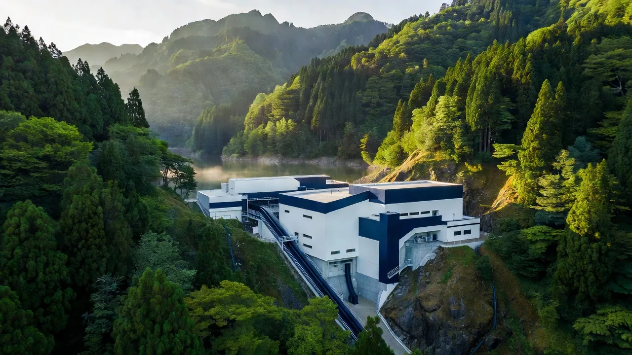 山間部の揚水式発電施設