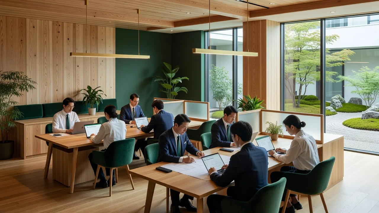 サステナブル素材を使用した企業オフィスの内観
